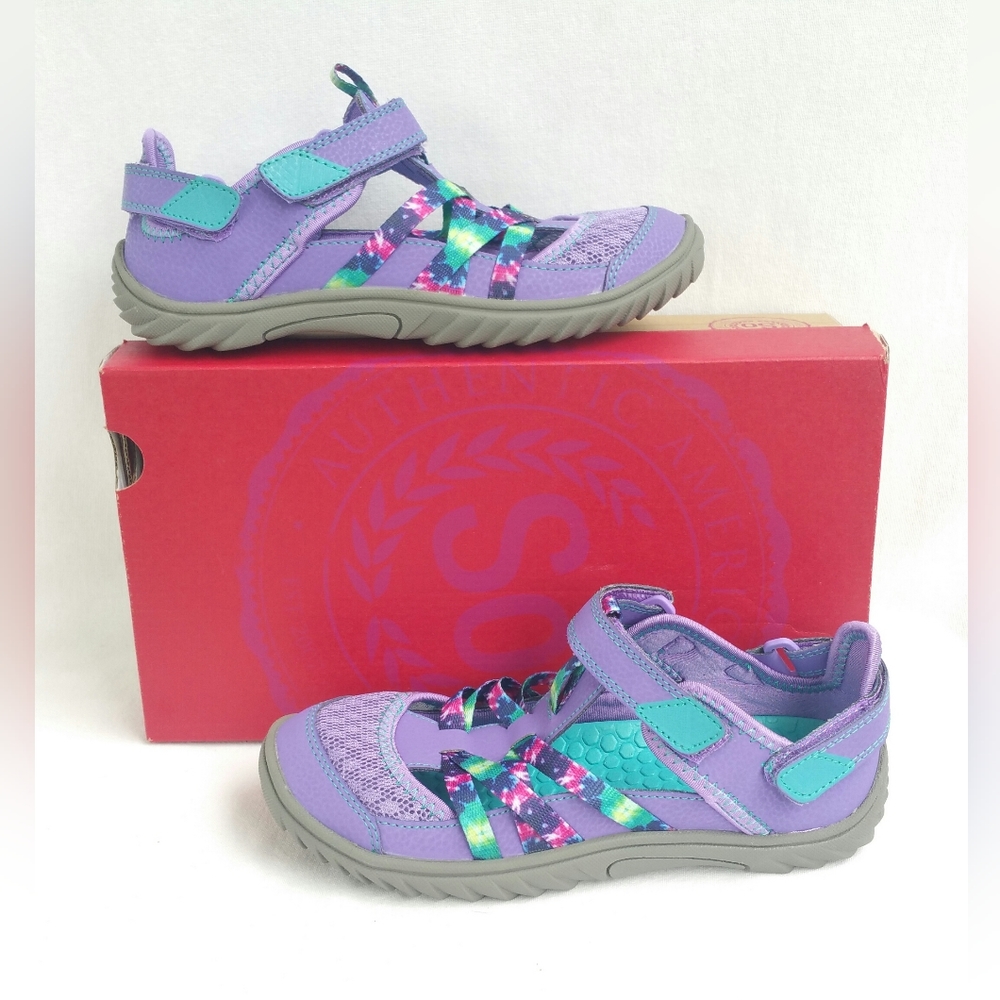 SO Arabelle Strappy Athletic Water Sandals Purple Blue Gray Girls Size 4